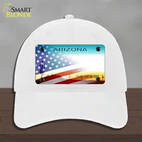 Arizona State Blank Novelty License Plate Hat Unconstructed Cotton / White / Arizona Sunset (2217):https | Half American Flag | Yes