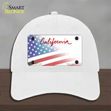 California Plate American Flag Novelty License Plate Hat Unconstructed Cotton / White