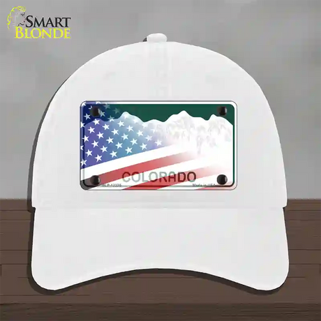 Colorado with American Flag Novelty License Plate Hat Unconstructed Cotton / White