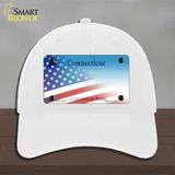 Connecticut with American Flag Novelty License Plate Hat Unconstructed Cotton / White