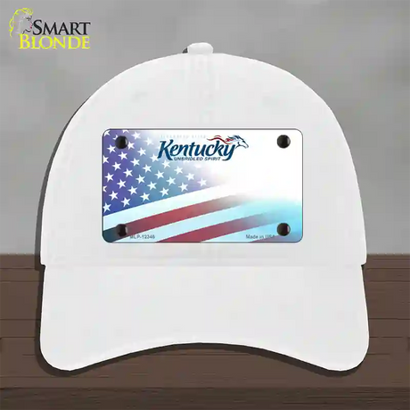 Kentucky with American Flag Novelty License Plate Hat Unconstructed Cotton / White