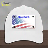 Massachusetts with American Flag Novelty License Plate Hat Unconstructed Cotton / White