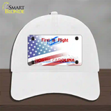 North Carolina with American Flag Novelty License Plate Hat Unconstructed Cotton / White