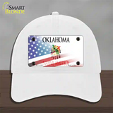 Oklahoma with American Flag Novelty License Plate Hat Unconstructed Cotton / White