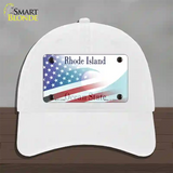 Rhode Island with American Flag Novelty License Plate Hat Unconstructed Cotton / White