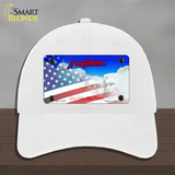 South Dakota with American Flag Novelty License Plate Hat Unconstructed Cotton / White