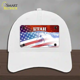 Utah with American Flag Novelty License Plate Hat Unconstructed Cotton / White