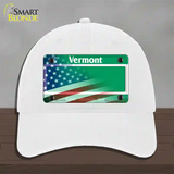 Vermont with American Flag Novelty License Plate Hat Unconstructed Cotton / White