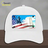 Wyoming with American Flag Novelty License Plate Hat Unconstructed Cotton / White