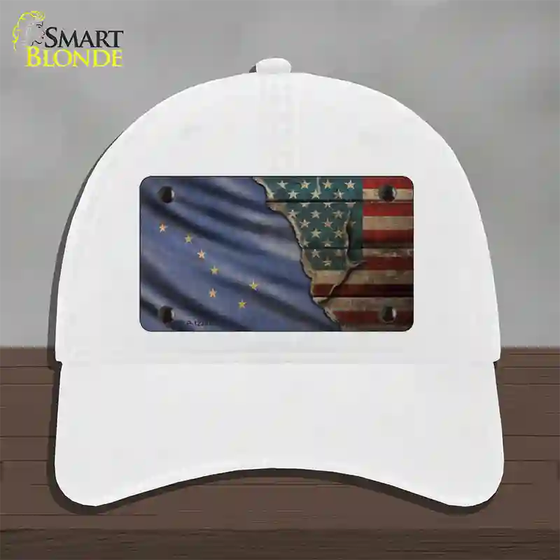 Alaska/American Flag Novelty License Plate Hat Unconstructed Cotton / White