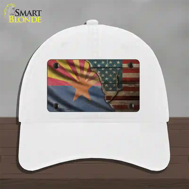 Arizona/American Flag Novelty License Plate Hat Unconstructed Cotton / White