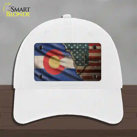 Colorado/American Flag Novelty License Plate Hat Unconstructed Cotton / White