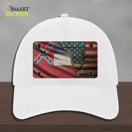 Mississippi/American Flag Novelty License Plate Hat Unconstructed Cotton / White