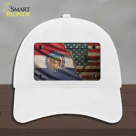 Missouri/American Flag Novelty License Plate Hat Unconstructed Cotton / White