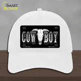 Cowboy Longhorn Skull Novelty License Plate Hat Unconstructed Cotton / White