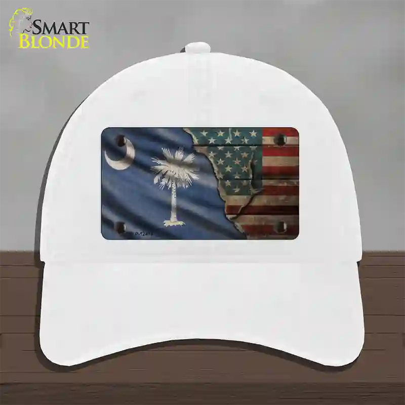 South Carolina/American Flag Novelty License Plate Hat Unconstructed Cotton / White