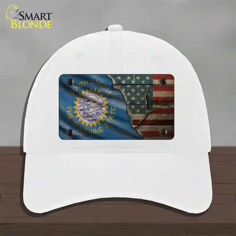 South Dakota/American Flag Novelty License Plate Hat Unconstructed Cotton / White