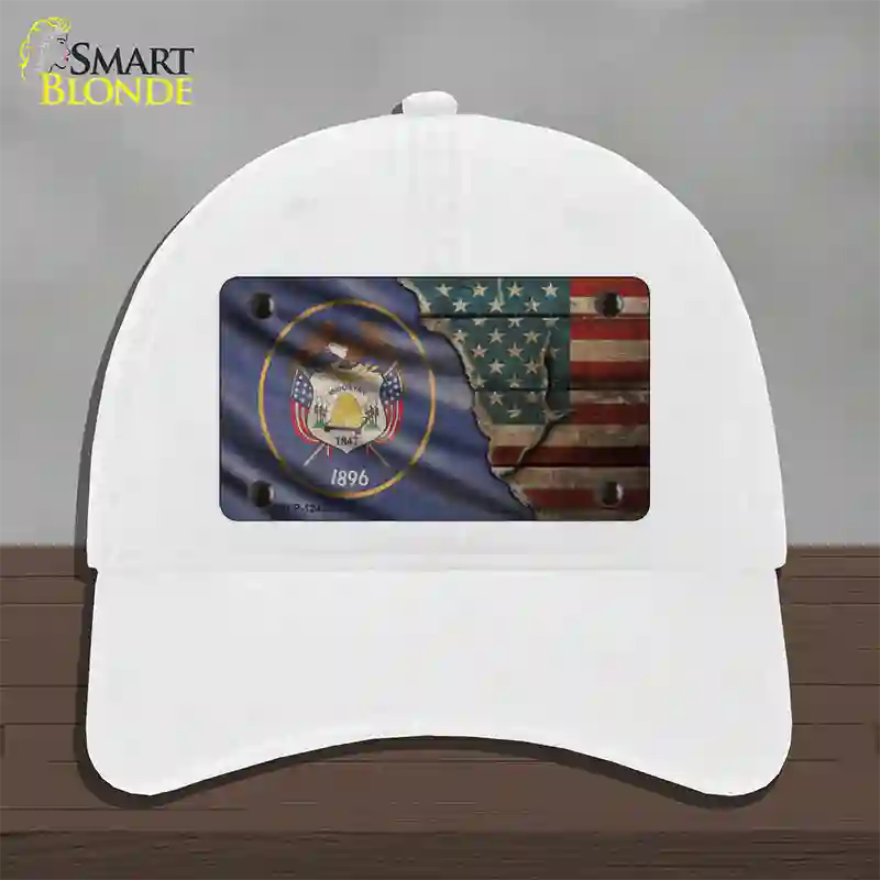 Utah/American Flag Novelty License Plate Hat Unconstructed Cotton / White