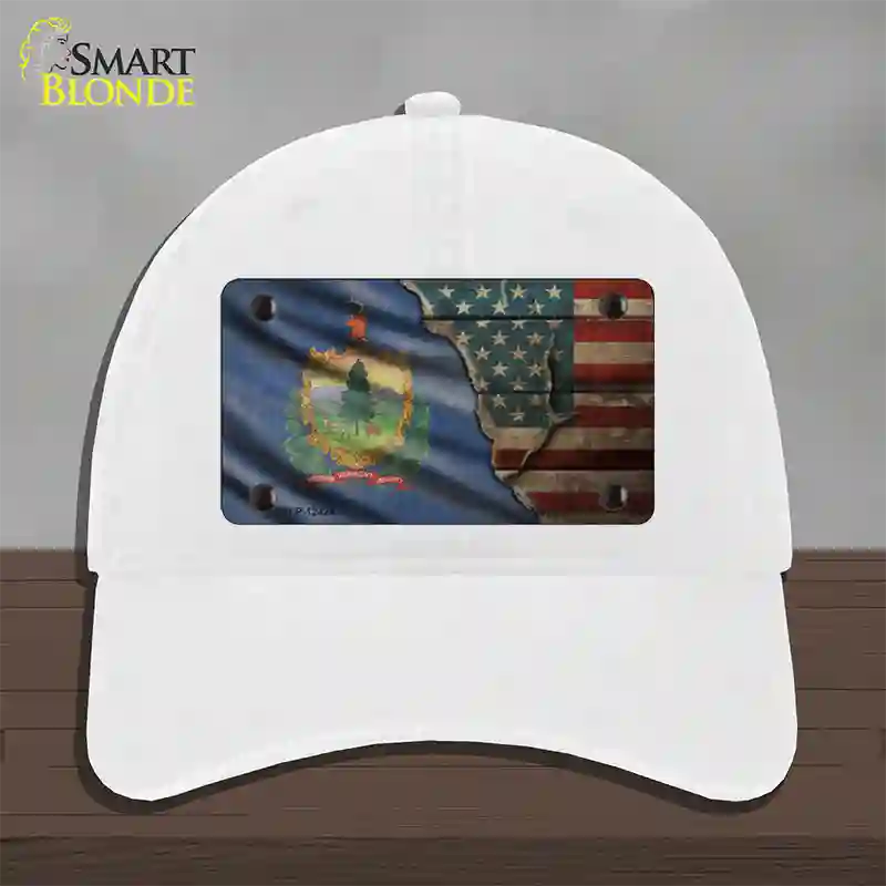 Vermont/American Flag Novelty License Plate Hat Unconstructed Cotton / White