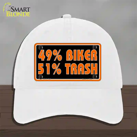 49% Biker 51% Trash Novelty License Plate Hat Unconstructed Cotton / White