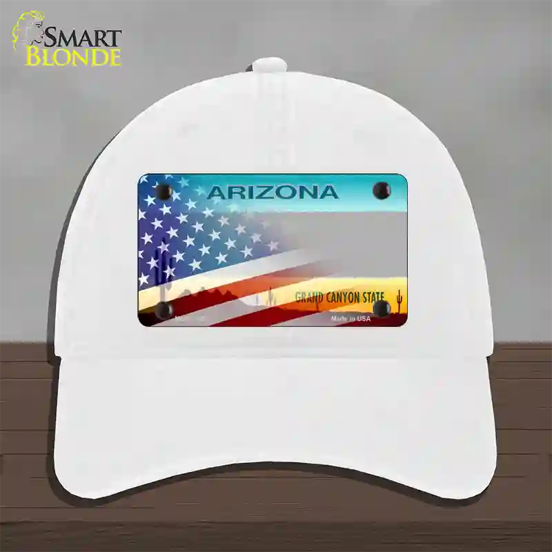 Arizona State Blank Novelty License Plate Hat Unconstructed Cotton / White / Gray Arizona Sunset (1455):https | Half American Flag | Yes