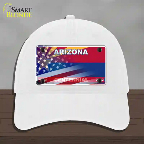 Arizona State Blank Novelty License Plate Hat Unconstructed Cotton / White / Arizona Centennial (1801):https | Half American Flag | Yes