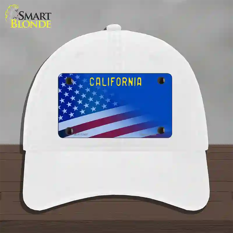 California with Blue California Plate Novelty License Plate Hat Unconstructed Cotton / White