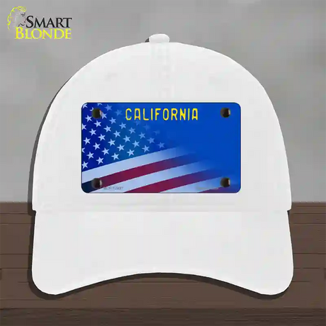 California with Blue California Plate Novelty License Plate Hat Unconstructed Cotton / White