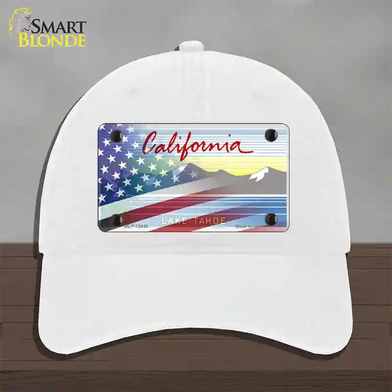 California Tahoe Plate American Flag Novelty License Plate Hat Unconstructed Cotton / White