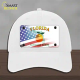 Florida Orange with American Flag Novelty License Plate Hat Unconstructed Cotton / White