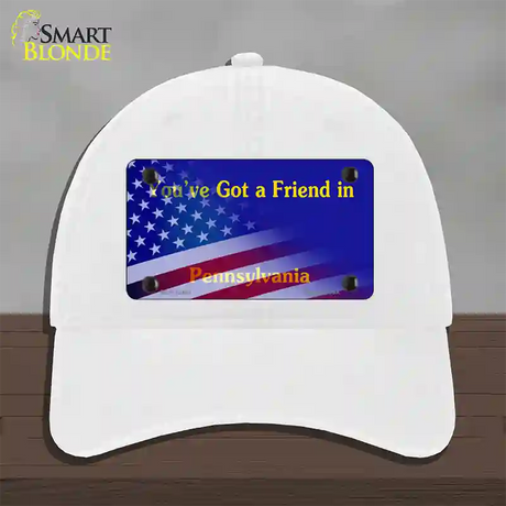 Pennsylvania Blue with American Flag Novelty License Plate Hat Unconstructed Cotton / White