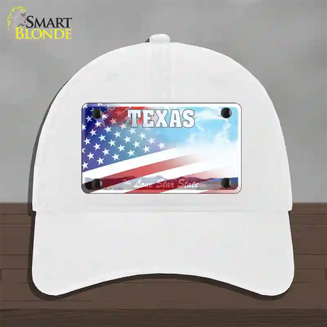 Texas Lone Star Plate American Flag Novelty License Plate Hat Unconstructed Cotton / White