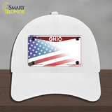 Ohio State American Flag Novelty License Plate Hat Unconstructed Cotton / White