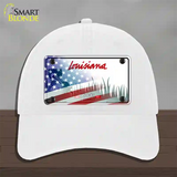 Louisiana 200 Years with American Flag Novelty License Plate Hat Unconstructed Cotton / White