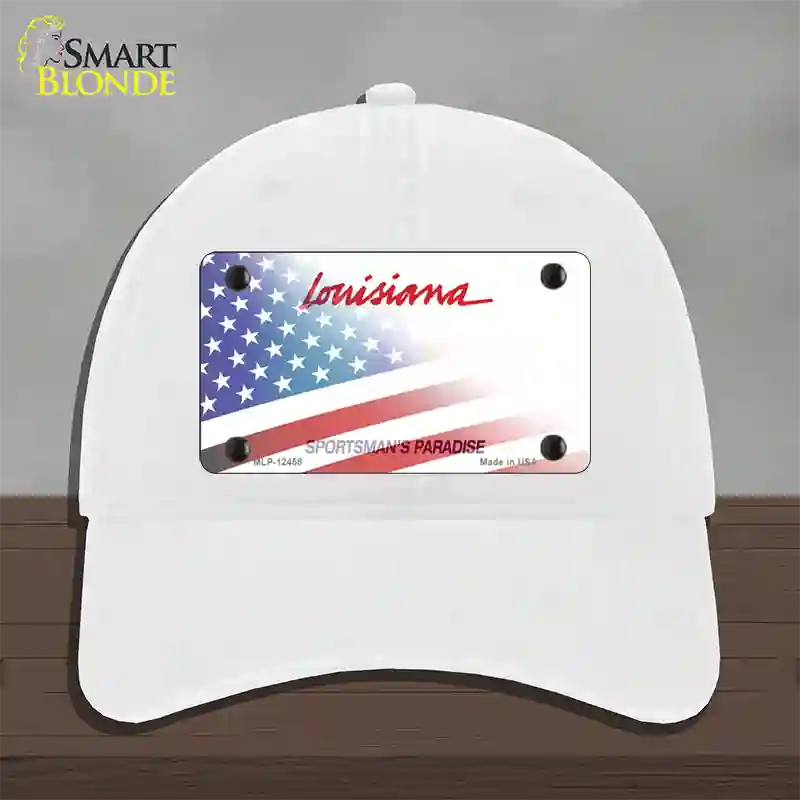 Louisiana Plate American Flag Novelty License Plate Hat Unconstructed Cotton / White