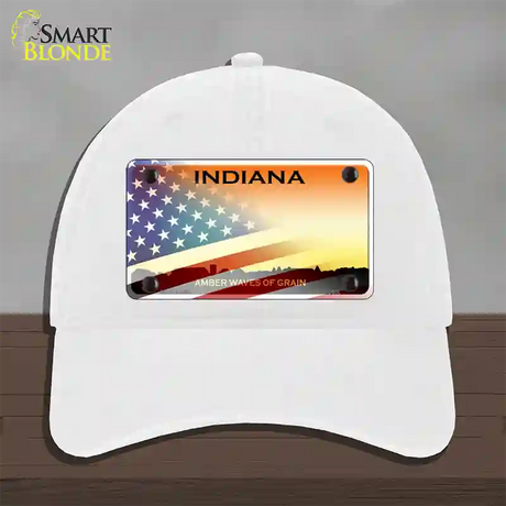 Indiana Amber Waves Plate American Flag Novelty License Plate Hat Unconstructed Cotton / White