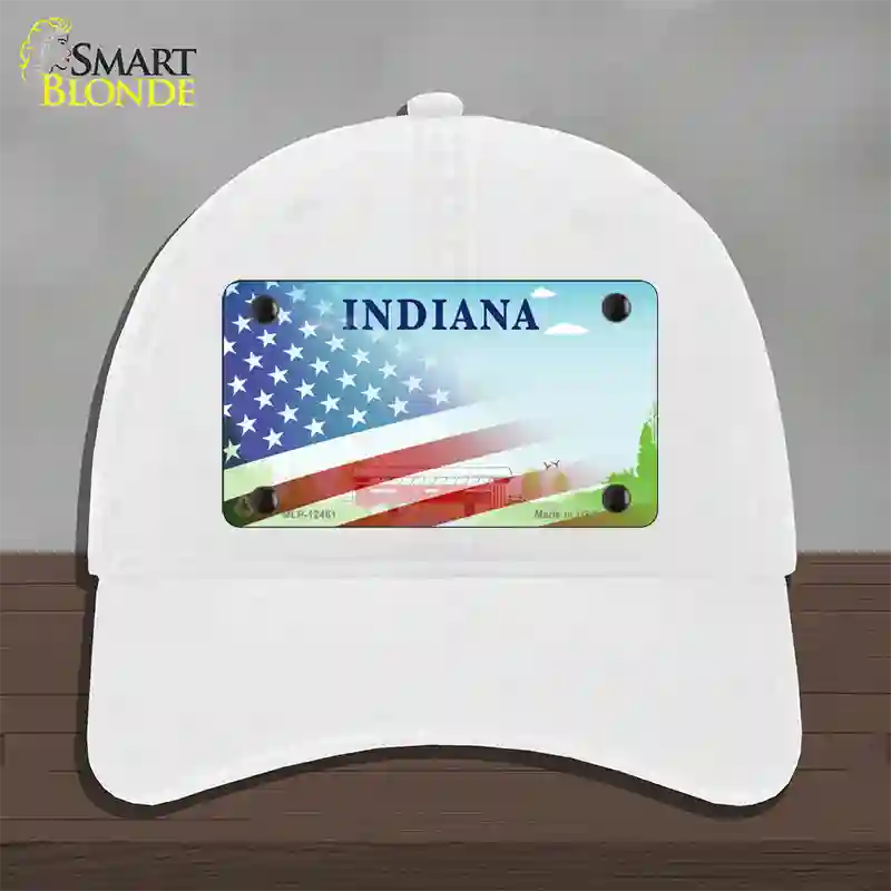 Indiana Bridge Plate American Flag Novelty License Plate Hat Unconstructed Cotton / White