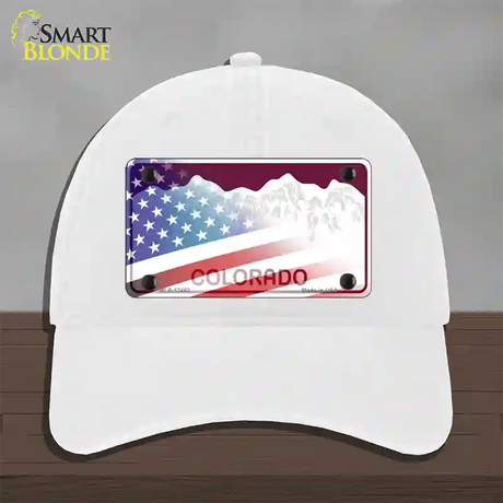 Colorado Red with American Flag Novelty License Plate Hat Unconstructed Cotton / White