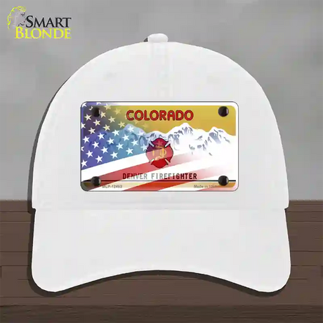 Colorado Firefighter Plate American Flag Novelty License Plate Hat Unconstructed Cotton / White