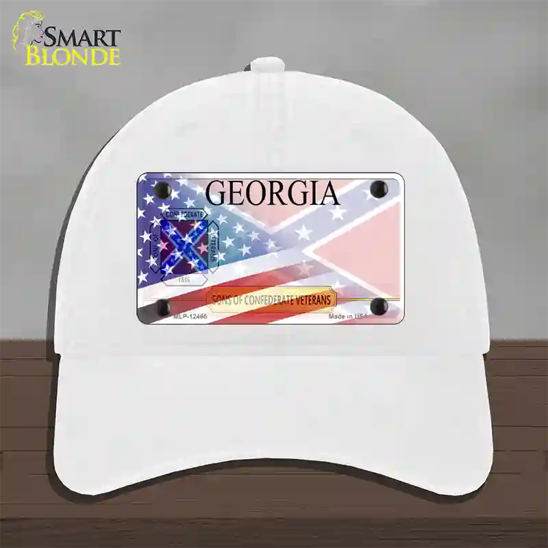 Georgia Confederate Flag American Flag Novelty License Plate Hat Unconstructed Cotton / White