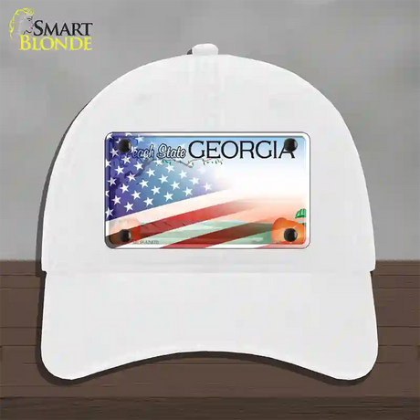 Georgia Peach with American Flag Novelty License Plate Hat Unconstructed Cotton / White