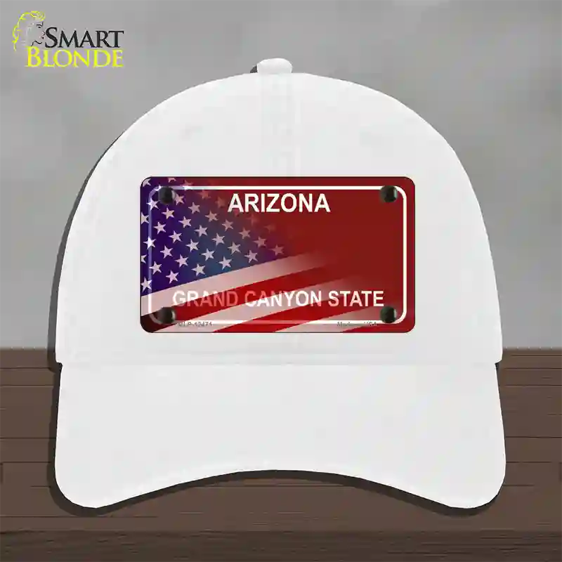 Arizona State Blank Novelty License Plate Hat Unconstructed Cotton / White / Red Arizona (8580):https | Half American Flag | Yes