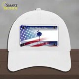 South Carolina Blue with American Flag Novelty License Plate Hat Unconstructed Cotton / White