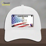 Puerto Rico with American Flag Novelty License Plate Hat Unconstructed Cotton / White