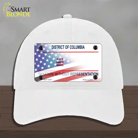 District of Columbia with American Flag Novelty License Plate Hat Unconstructed Cotton / White