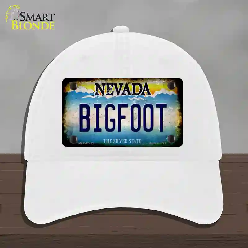 Bigfoot Nevada Novelty License Plate Hat Unconstructed Cotton / White