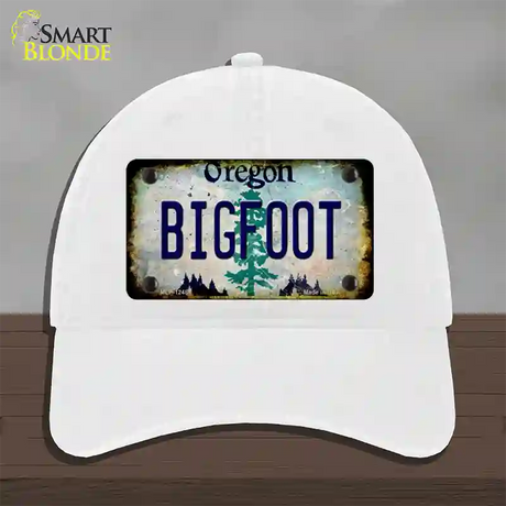 Bigfoot Oregon Novelty License Plate Hat Unconstructed Cotton / White