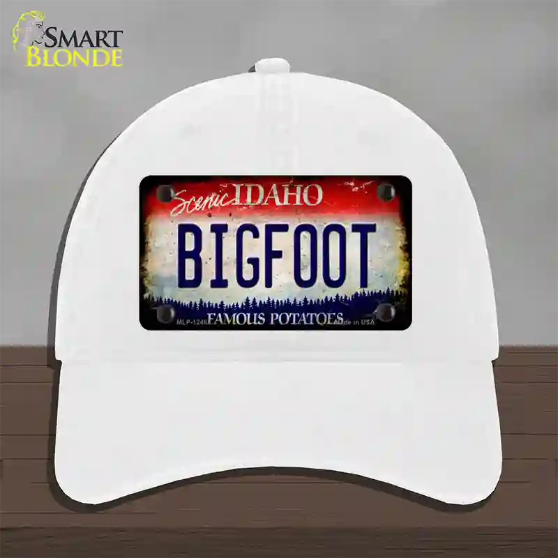 Bigfoot Idaho Novelty License Plate Hat Unconstructed Cotton / White