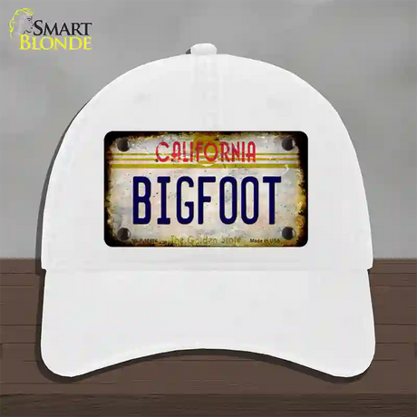 Bigfoot California Novelty License Plate Hat Unconstructed Cotton / White