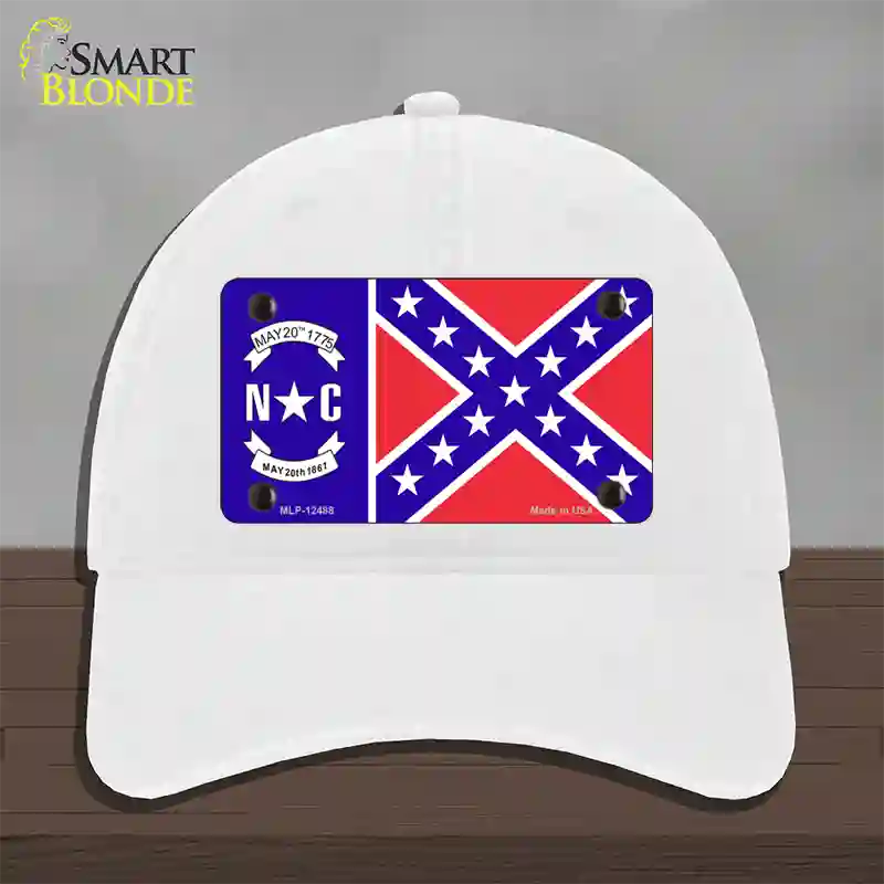 North Carolina Confederate Flag Novelty License Plate Hat Unconstructed Cotton / White